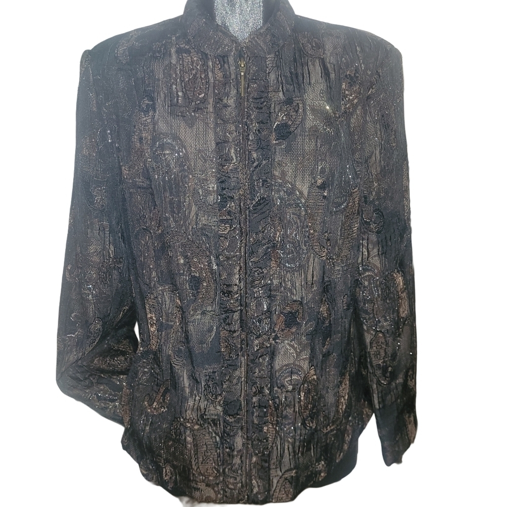 TanJay Brown and Black Textured Zip Up Blazer Jacket Size 16